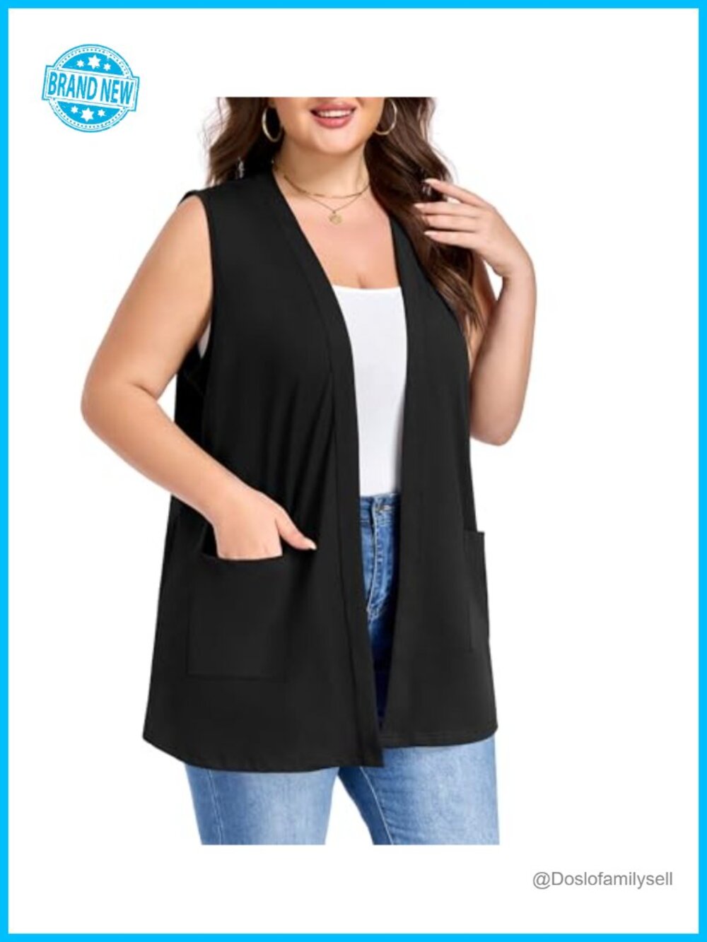 Plus Size Sleeveless Cardigan Vest Lightweight Knit Open Front Women
